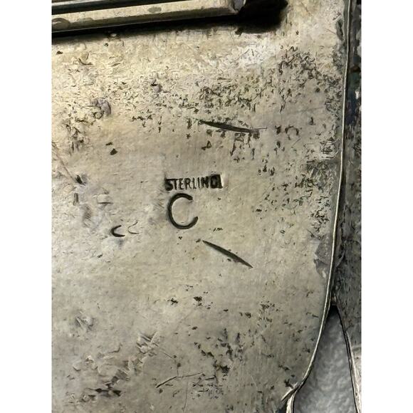 Signed C. Vintage Sterling Silver Brooch Sweater Real Pearls - Picture 7 of 8